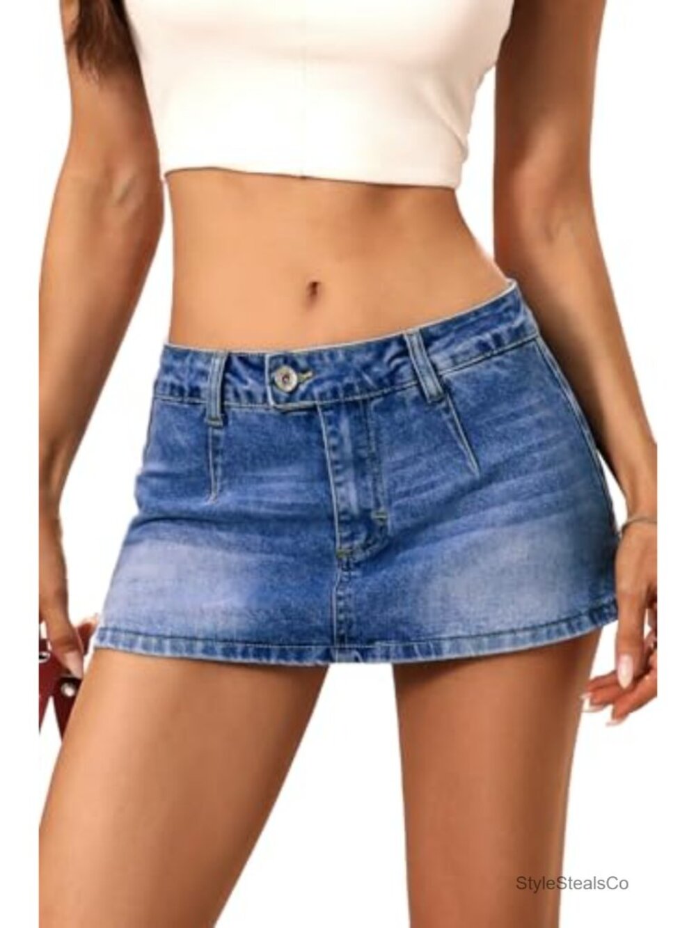 Low Rise Denim Mini Skirt with Built-In Shorts Skort